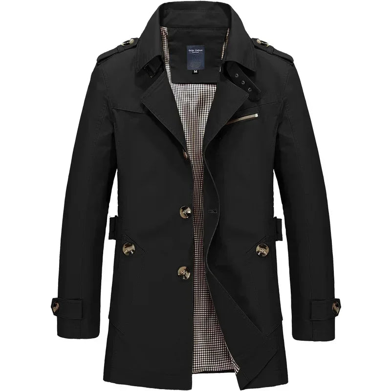 Men's Business Windbreaker Solid Casual Long Jackets Men Cotton Trench Coats Spring Autumn Fashion Male Suit Streetwear Blazers