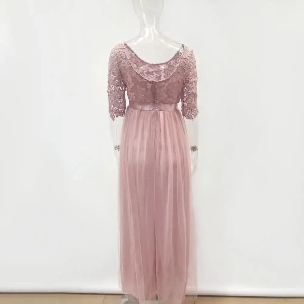 Women Maxi Dress Lace Flower Embroidery Pleated Floor Length Women Chiffon Long Dress Elegant Evening Gown Prom Party Dresses