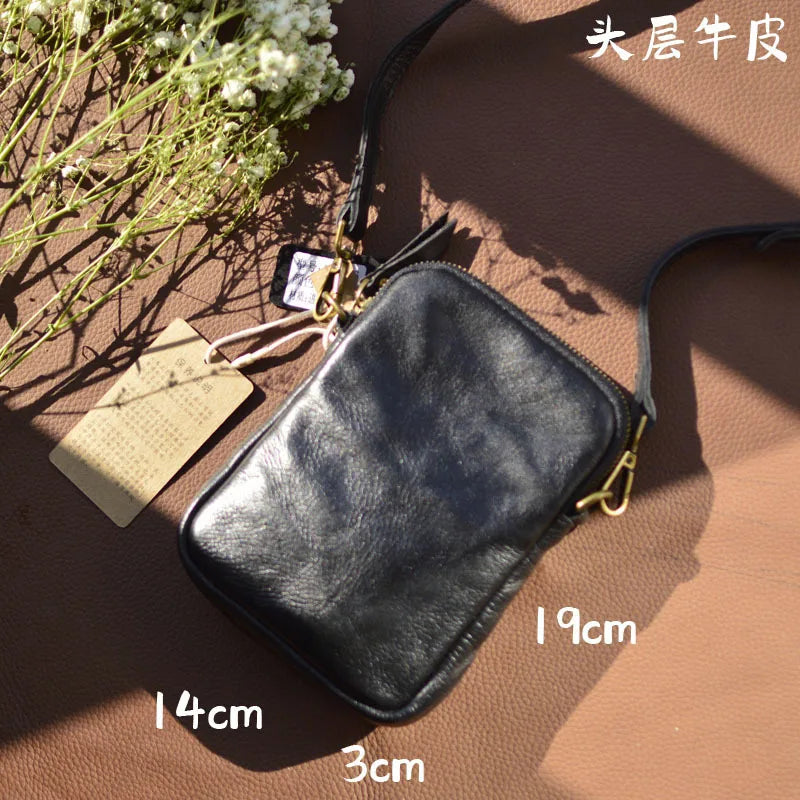 AETOO Japanese small shoulder bag male mini crossbody bag genuine fashion brand men's casual cowhide bag male leather mobile pho