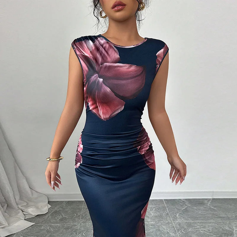 Sexy Bodycon Maxi Dresses For Women 2025 Summer Fashion Sleeveless O-neck Slim Long Party Dress Elegant Vestidos