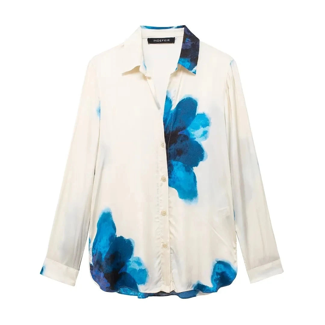 HH Women Fashion Floral Print Blouse Pant Sets Long Sleeve Lapel Shirt Drawstring Wide Leg Trousers Female Streetwear Suit