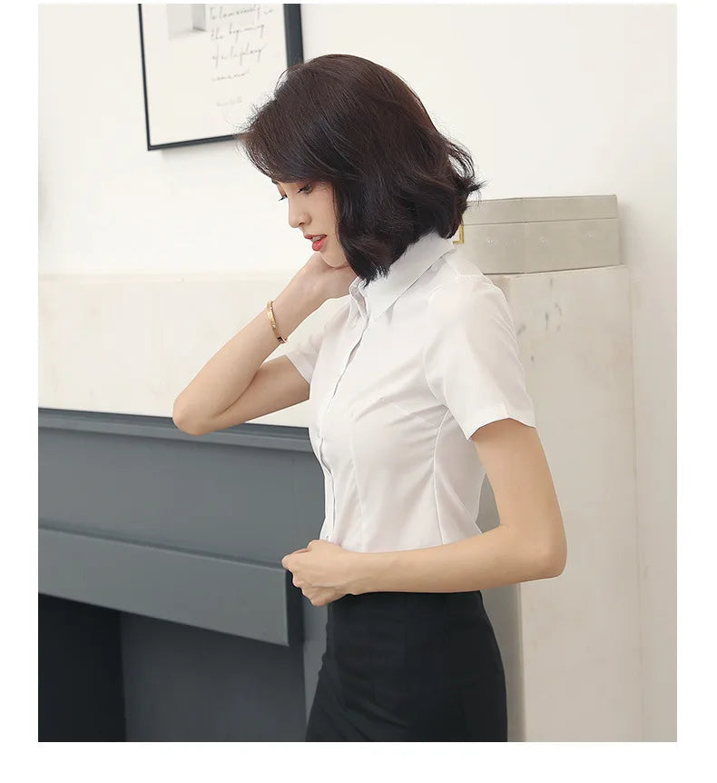 2024 White shirt women's long-sleeved professional work clothes slim stretch no-iron top