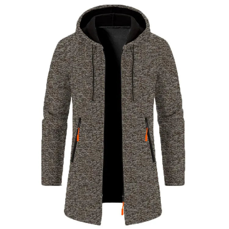 Spring Autumn Men's Hooded Long Jackets Solid Kintting Cardigan Outwear Casual Male Coats Zipper Warm Streetwear Hoodies Jacket
