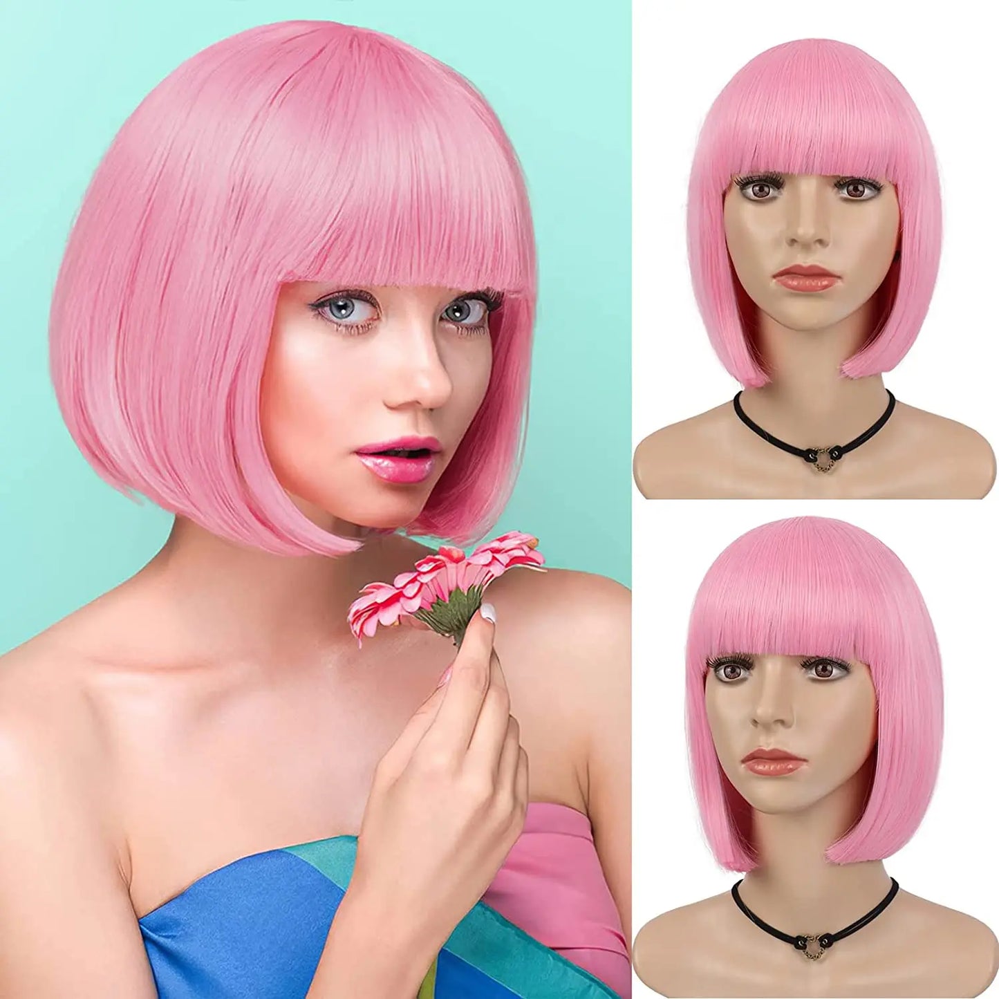 Synthetic 12 Inch Short Bob Black Wig With Bangs for Women Natural Looking Soft Hair Replacement Wigs Velma Kelly Halloween