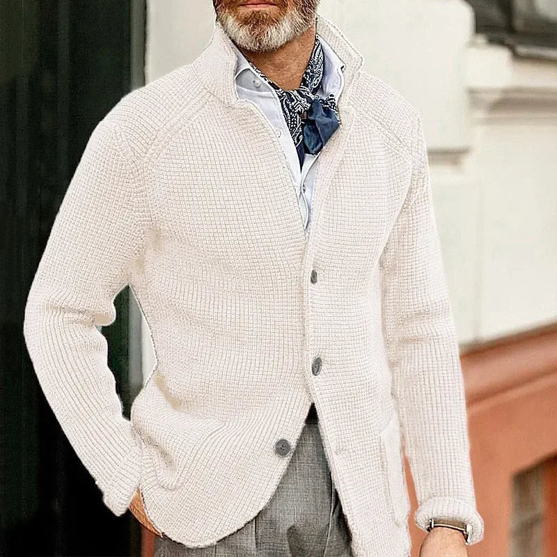 Sweaters Cardigan Men Coat Stand Collar Knitted Open Stitch Full Sleeve Splice Single Breasted Sweater Coats Autumn Winter