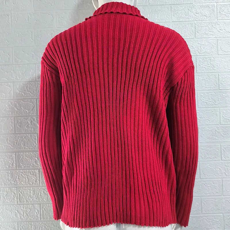 Pullovers Men Sweaters Turtleneck Knitted Tops Full Sleeve Knit Solid Sweater Top Splice Casual Loose Regular Autumn Winter