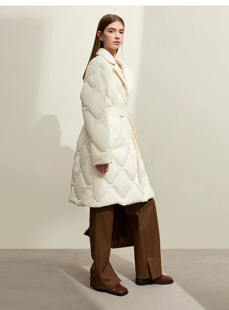 AMII Minimalism Down Jacket For Women 2025 New Blazer Collar Winter Lightweight Thermal Belt Diamond Solid Coat Female 12344061