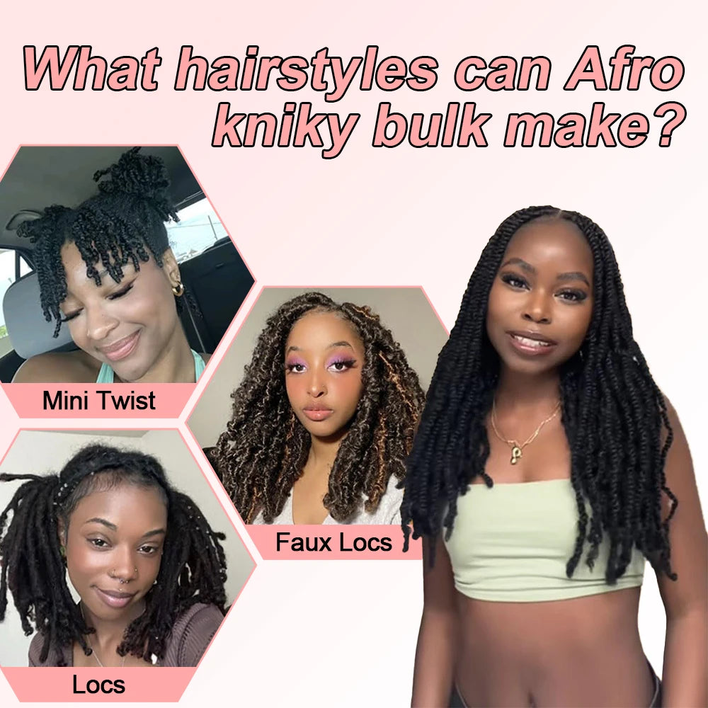 Snwprin 16 Inch Afro Kinky Bulk Natural Color 4C Human Hair For Braiding Brazilian Hair 100% Human Hair For Dreadlock Extensions