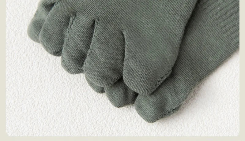 Men's Cotton 5 Toe Socks Mid Cuff Anti Odor Sweat Wicking Non Slip for Spring Autumn Casual Athletic Solid Color Daily Comfort