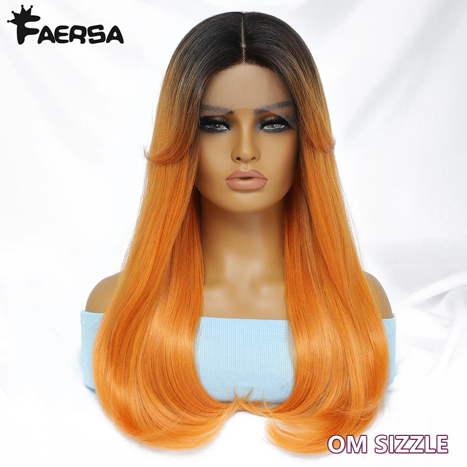 Synthetic Lace Front Wigs Long Straight Blonde Red Wig For Black Women Natural Ombre Brown Cosplay Lace Wig Halloween