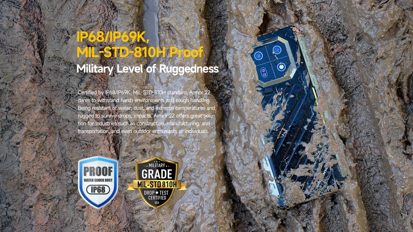 Ulefone Armor 22 Rugged Phone ,16GB (8GB+8GB) RAM ,128GB/256GB ROM , Android 13 Smartphone,NFC 64MP 4G Phone
