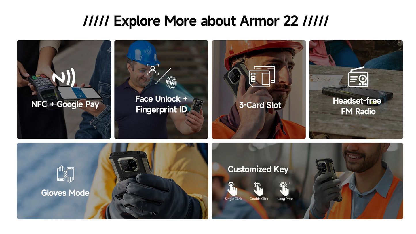 Ulefone Armor 22 Rugged Phone ,16GB (8GB+8GB) RAM ,128GB/256GB ROM , Android 13 Smartphone,NFC 64MP 4G Phone