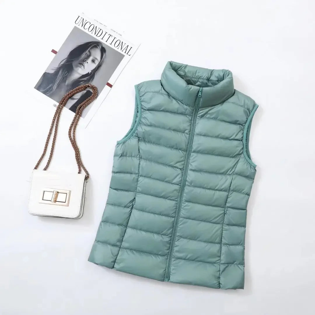 11 Colors Women Vest 2023 New Spring Female Windproof Lightweight Warm Waistcoat Sleeveless Puffer Coat White Duck Down Parka