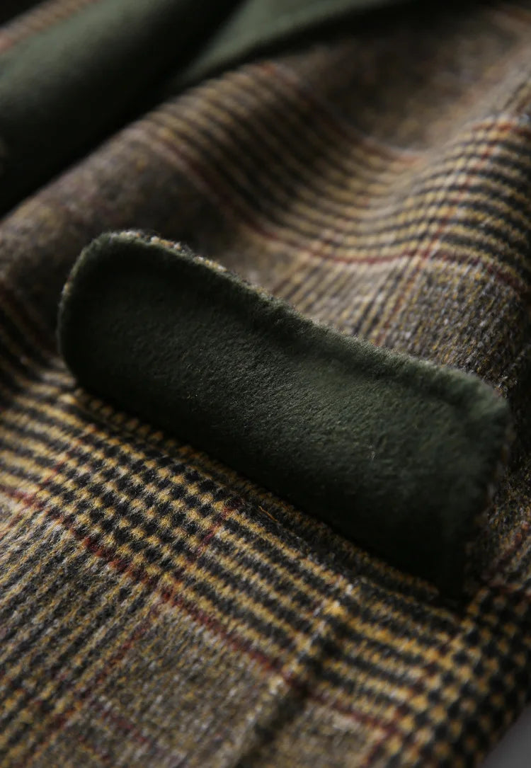 Handmade Sewn Double-sided Woolen Blazer Women Spring Autumn Plaid Wool Overcoat Office Lady Casual Suit Coat Thick Jacket