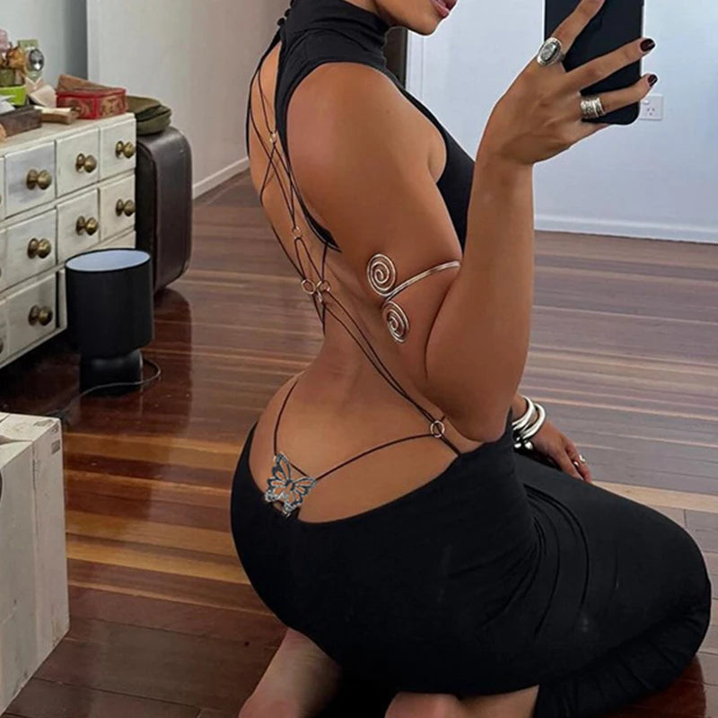 Sexy Backless Black Maxi Dresses For Women Summer Sleeveless Elegant Bodycon Halter Long Dress Casual Party Vestidos