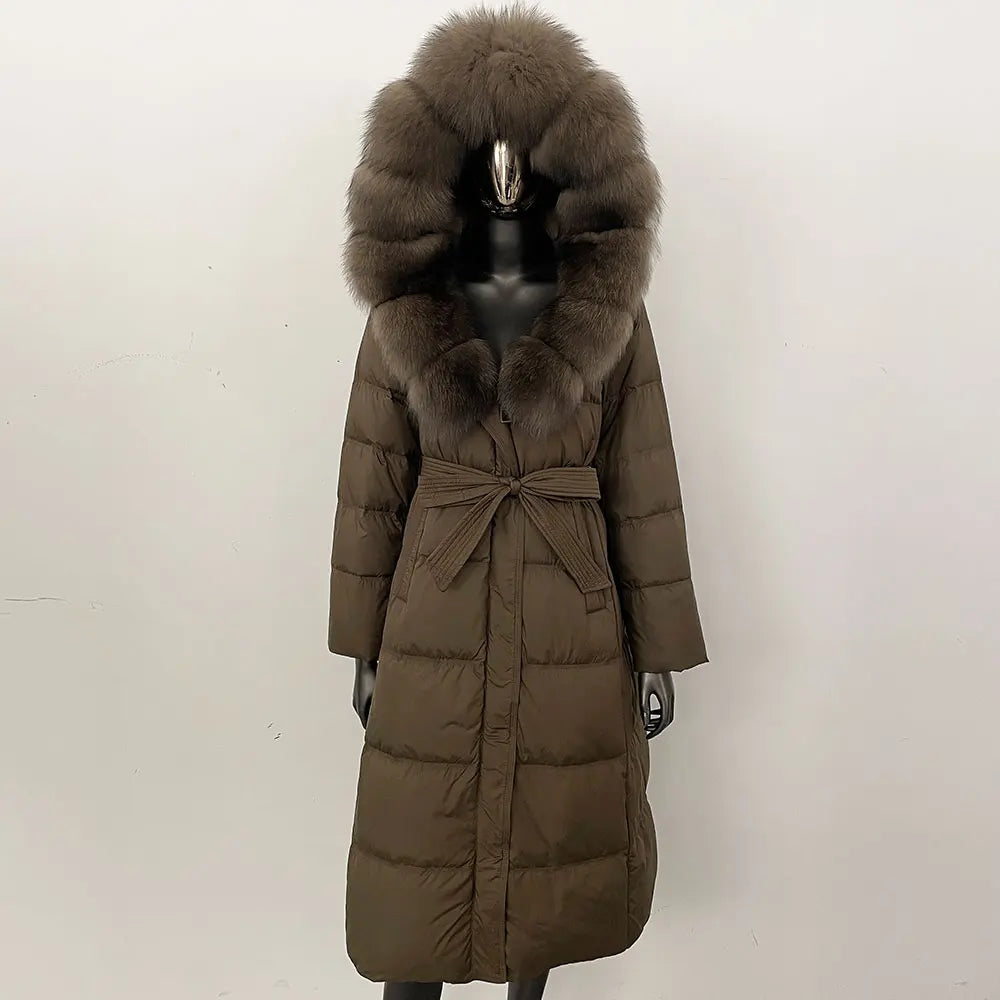 Down Jacket Winter Long Hooded Puffer Jacket Women Warm Thickened Real Fox Fur Collar White Duck Down Jacket Waterproof Parkas