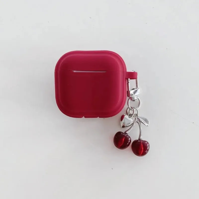 3D Heart Cherry Earphone Case for Airpods 4 3 1or2 Cover Silicone Headphone Coque for AirPods Pro 2 and Pro Cases with Keychain