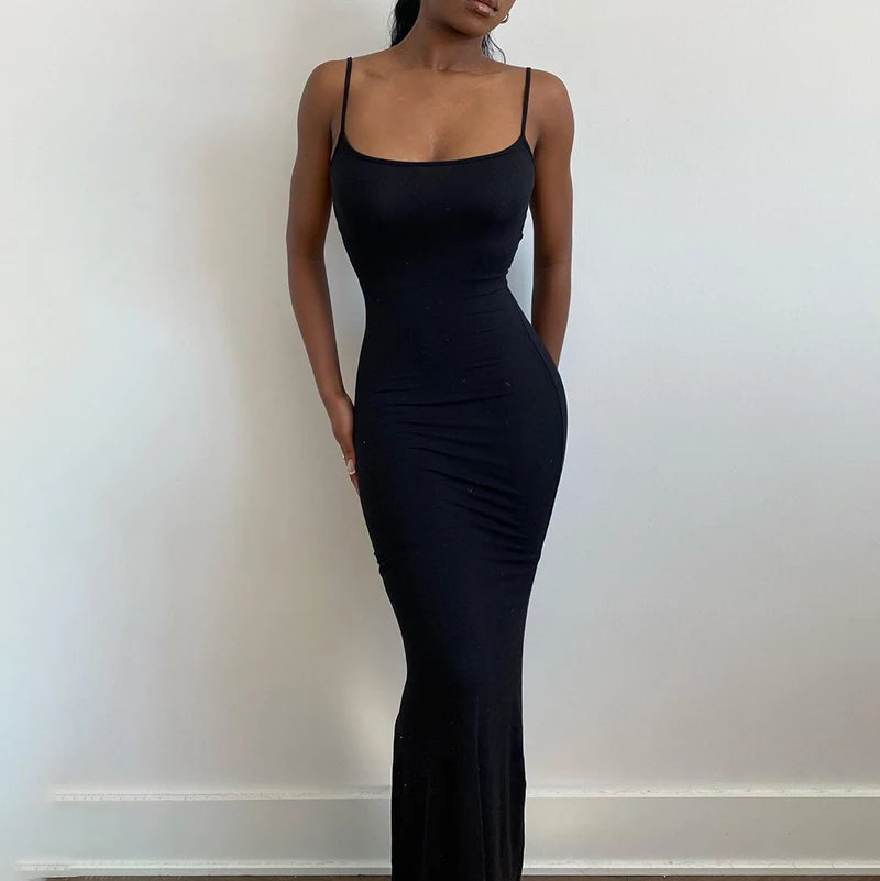 Women Backless Sexy Maxi Dress 2025 Spring Satin Slip Sleeveless Slim Party Concise Платье Female Bodycon Dress Elegant Clothing