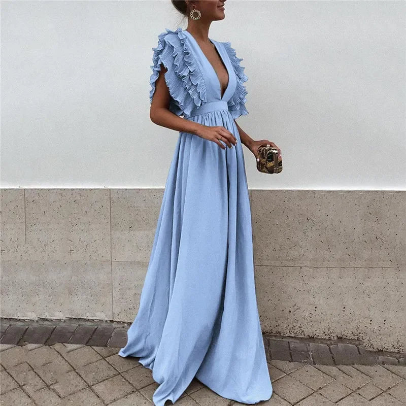 Maxi Dress Long Elegant Dress Plus Size Women Luxury Deep V Party Dresses Women Evening Korean Style Women Vestidos De Verano