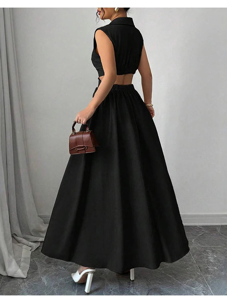 Mia Muse Dresses Summer Comfortable French Elegant Fashion Cut-Out Chic Sleeveless V-Neck Maxi Sweet Dating Dresses For Women