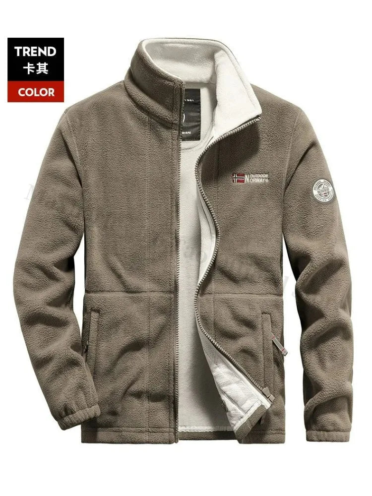 Winter Warm Fleece Jacket Men Climbing Double Thickened Pocket Jacket Outdoor High Collar Windproof Ski Sweatshirt Coat Man Snow