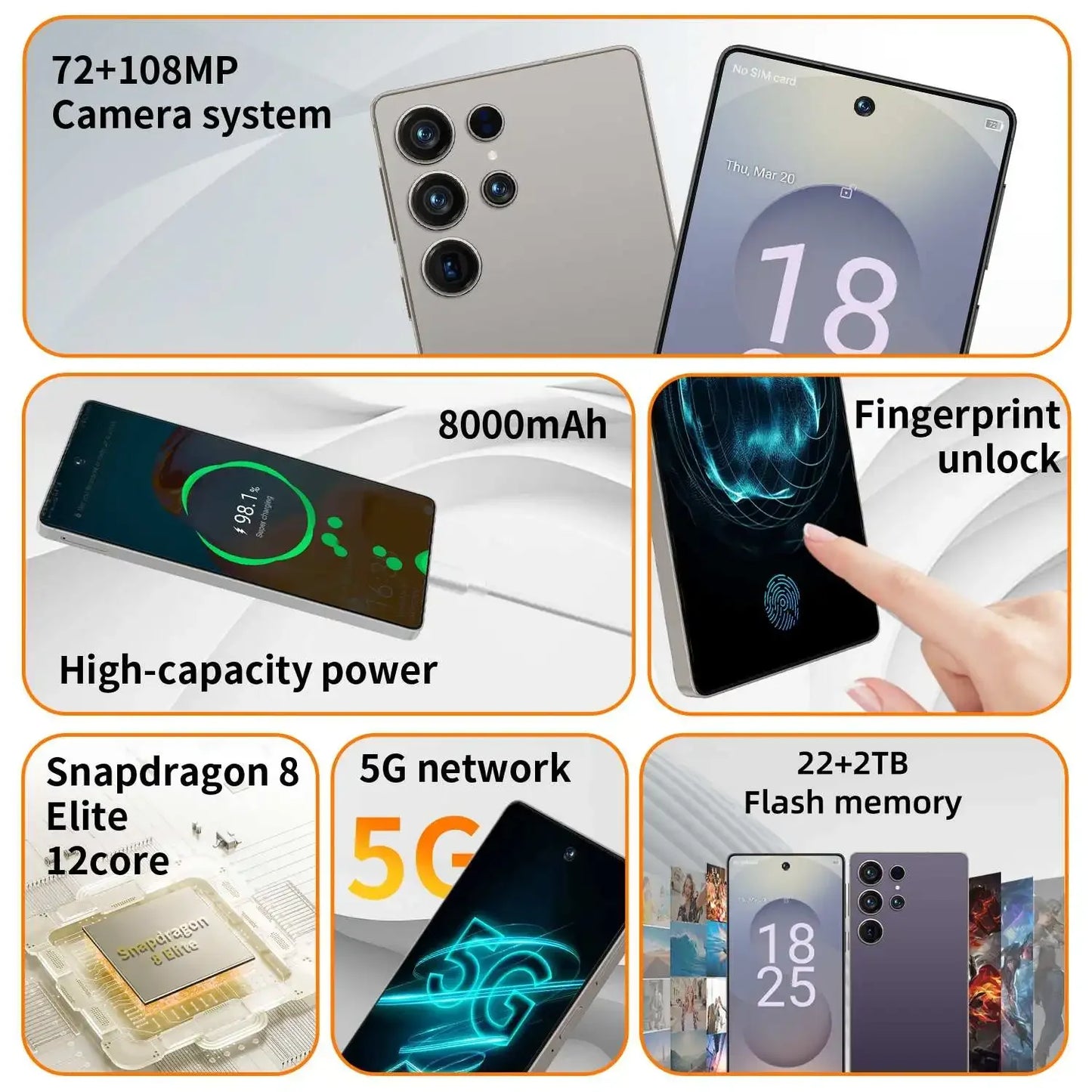 2025 NEW HOT S25 Ultra 22GB 2TB 7.3inch HD Global Edition Original Smart Dual Card 8000mAh Battery Facial Recognition Function