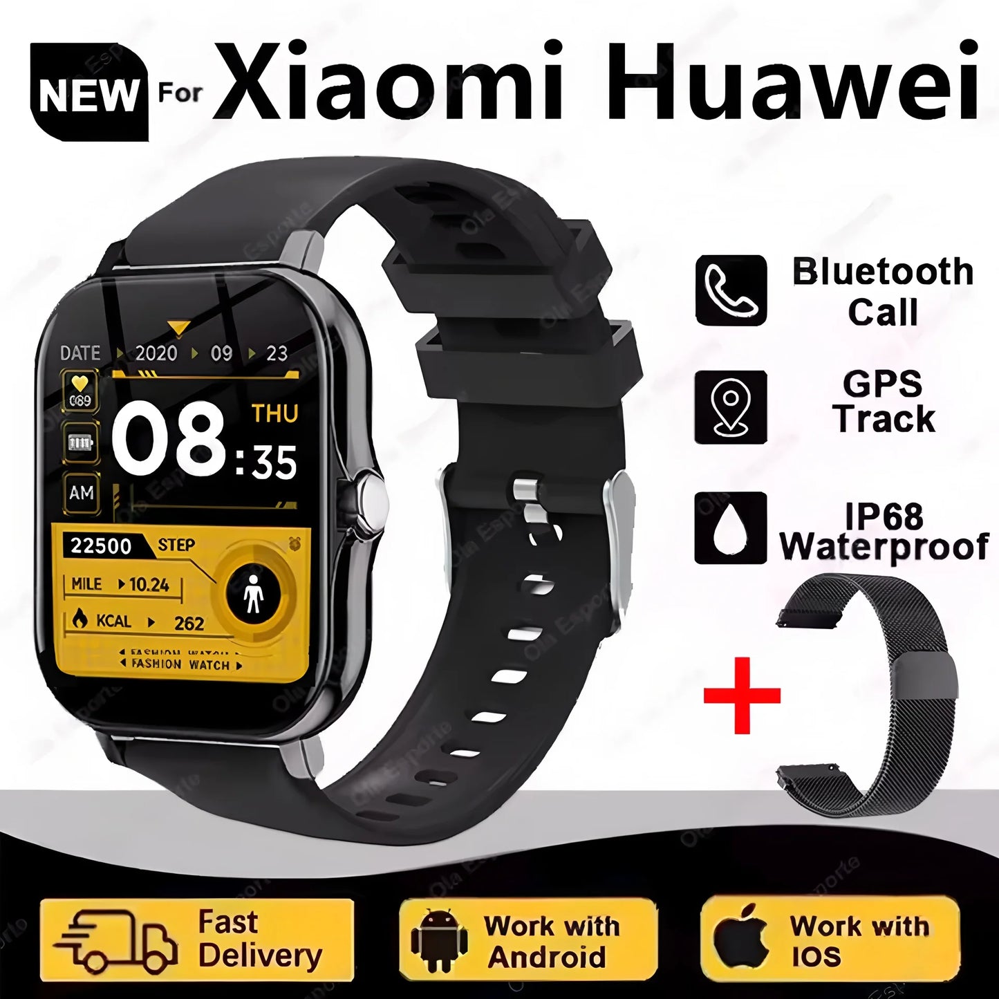 New SmartWatch Men Women 2.02 Amoled BT Call GPS Tracker NFC Sport Waterproof Heart Rate Smart Watch Fitness Tracker