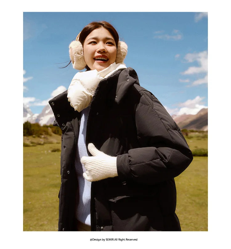 Semir Down Coat Women Long Three-proof Windproof Warm 2025 Winter New Loose Hooded Versatile Jacket