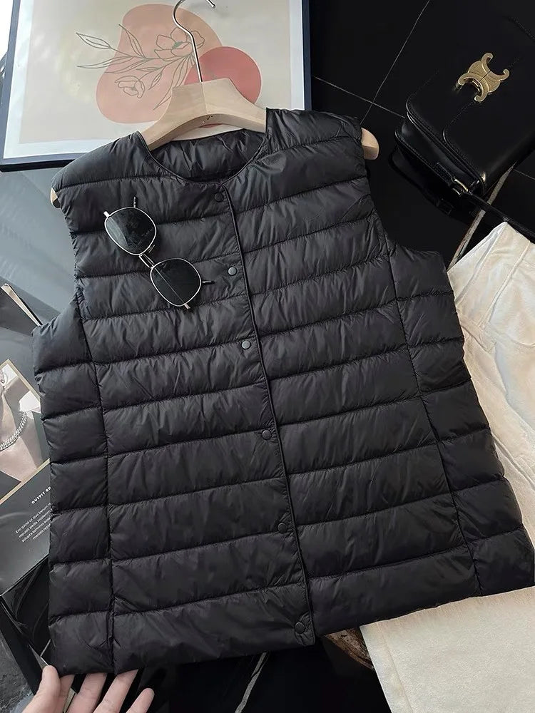 Women's Sleeveless Lightweight Down Jacket Vest 2025 Autumn and Winter Wear Women's Commuter Warm Waistcoat Vest Jacket