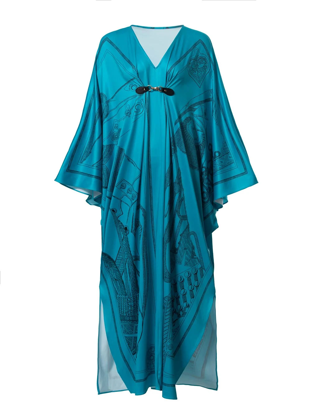 Women's Robes Sexy V Neck Batwing Sleeves Printed Loose Design Elegant Fashion Casul Long Dress Outerwear