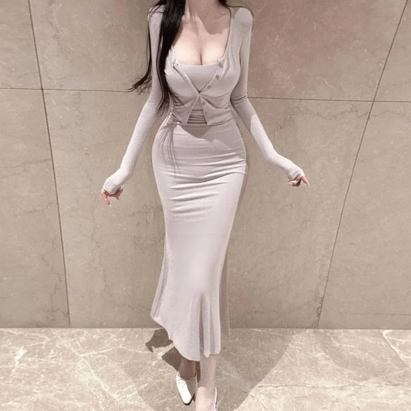 Ele Sexy Bodycon Fi Tail Gown with Open Cardigan Set MV736 by 5STUDIO Long Sve Long Pants Faionable Women's Suit