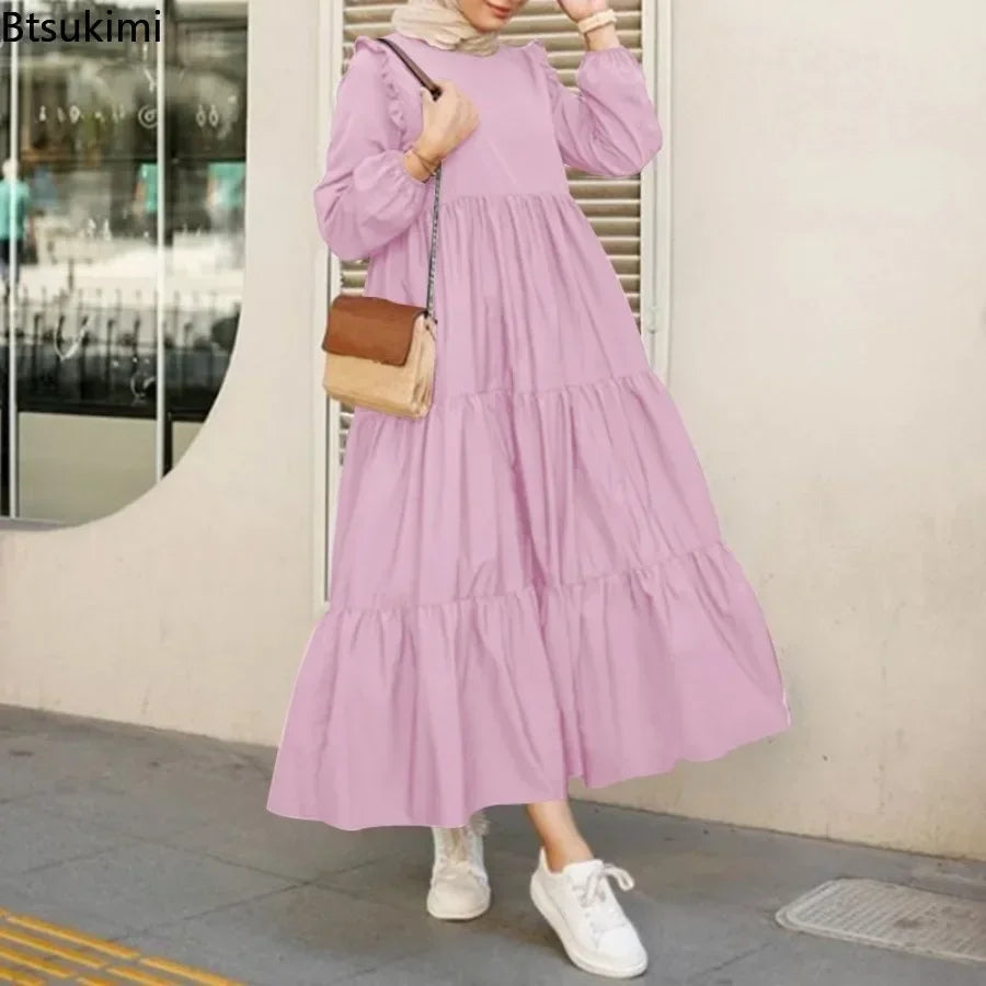 2025 Muslim Maxi Dresses for Women Fashion Vintage O-neck Sundress Dubai Abaya Islamic Kaftan Robe Vestidos Elegantes Para Mujer