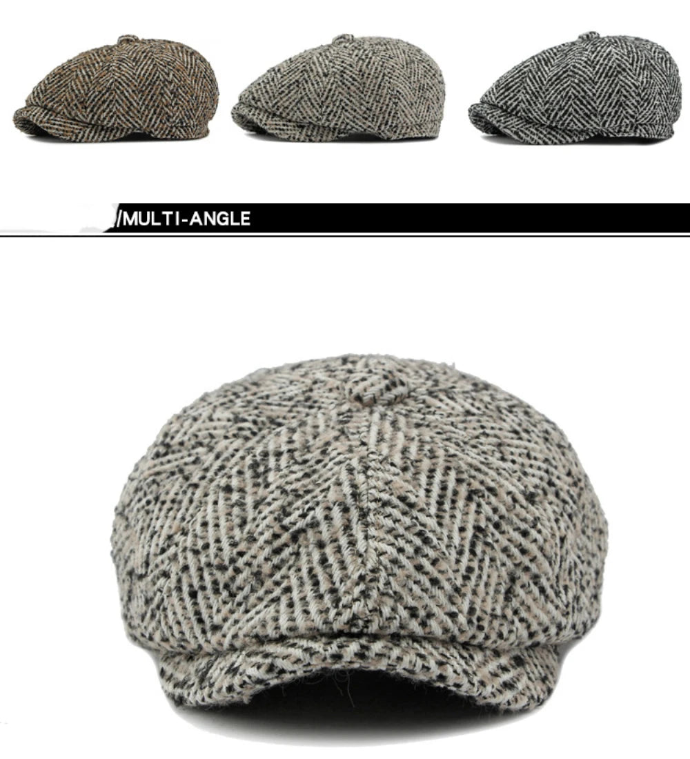 HT4409 Beret Cap Autumn Winter Cap Hat Men Women Striped Artist Painter Wool Beret Hat Male Female Ivy Octagonal Flat Cap Berets