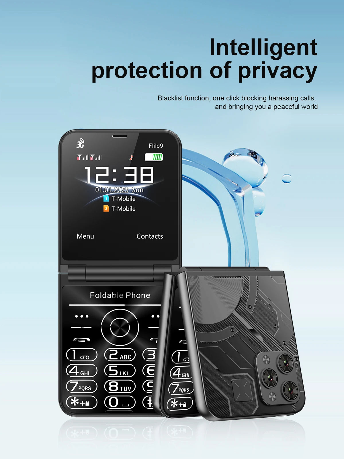 Low Price Sale SERVO Flilo9 3G Flip Mobile Phone 2 SIM Card Speed Dial Blacklist Call Record FM Radio 2.6inch Fold Cellphone MP4