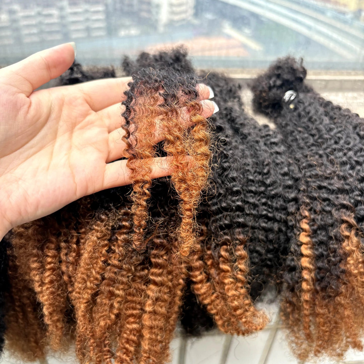 16Inch 30g/Bundle Ombre Afro Kinky Curly Human Hair Bulk Extension No Weft for Permanent Micro Locs/Twists/Braids/Repair Locs