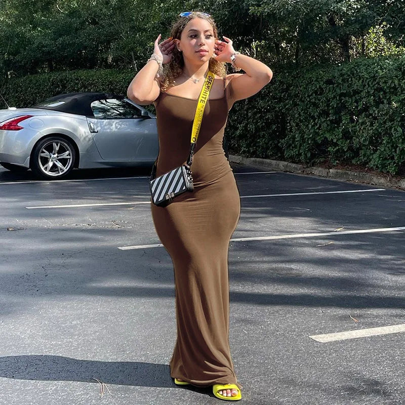 Women Backless Sexy Maxi Dress 2025 Spring Satin Slip Sleeveless Slim Party Concise Платье Female Bodycon Dress Elegant Clothing