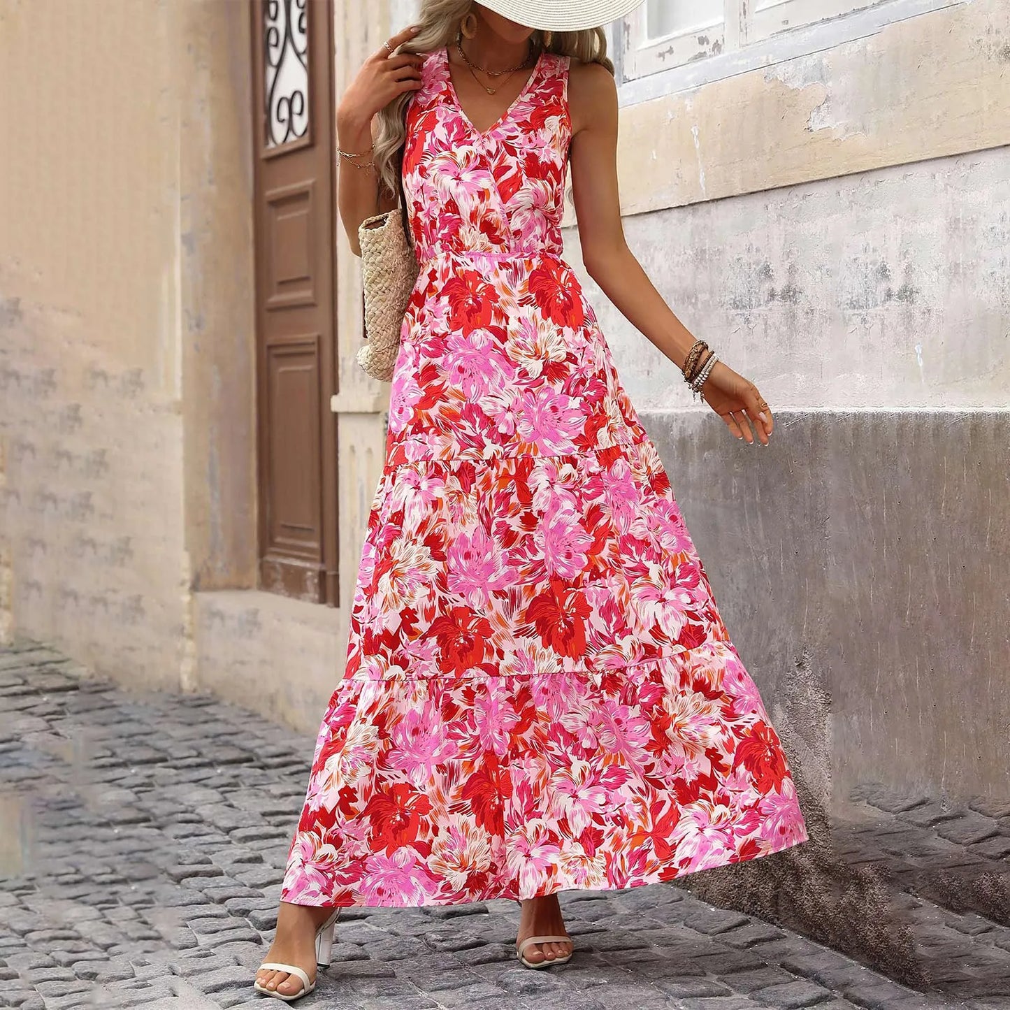 Maxi Dresses For Women Summer Tiered Ruffle Print Boho Beach Ladies Vestidos Evening Party Elegant Dress Vintage Long Dress