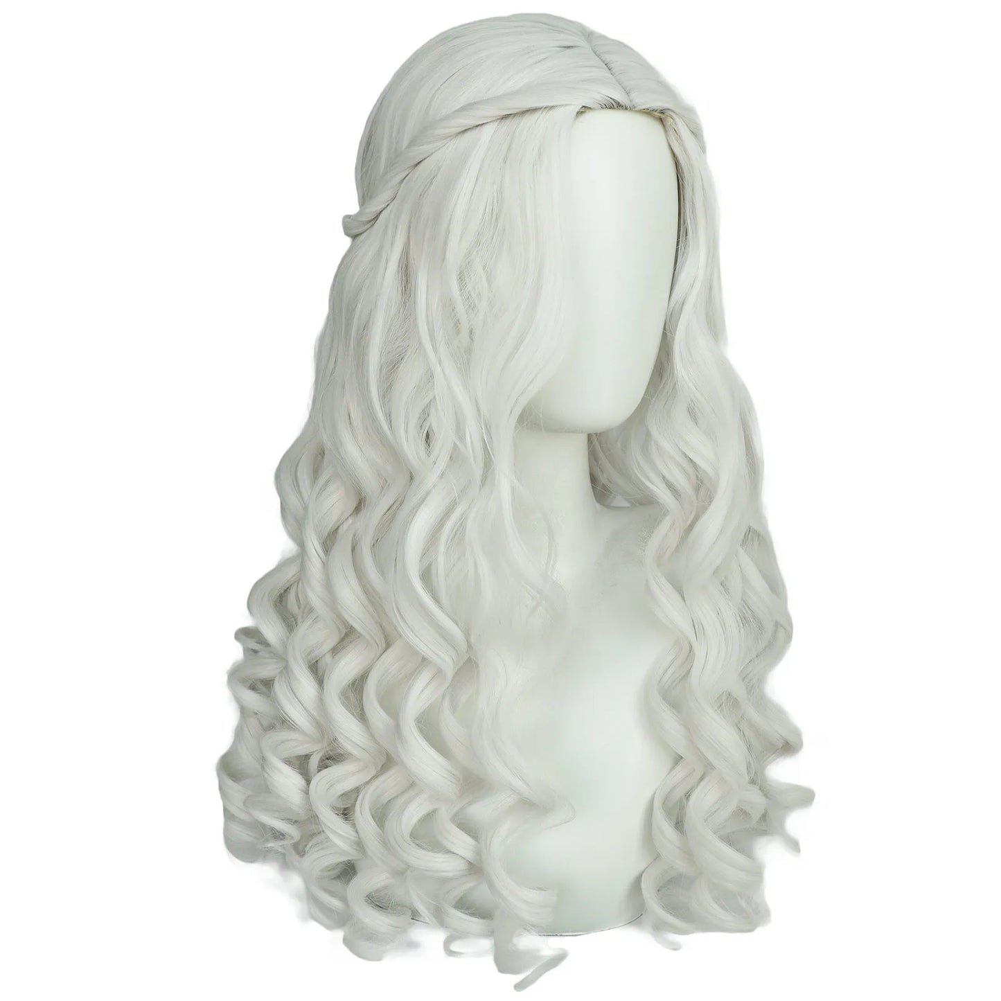 Synthetic Women Long Curly White Cosplay Wig Witch Queen Cosplay Party Wig for Halloween Christmas Party