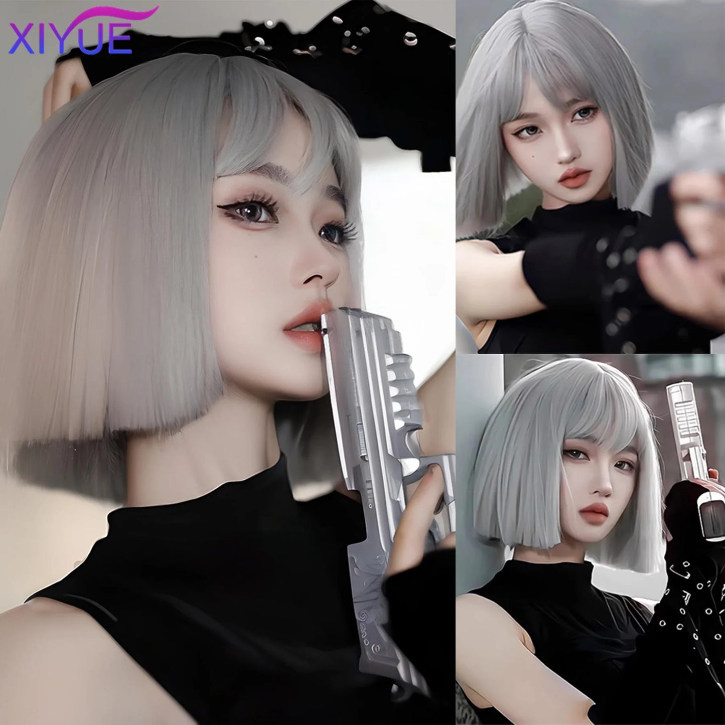 XIYUE Long Straight Black Wig With Bang Synthetic Wigs for Women Heat Resistant Natural Hair for Daily Halloween Cosplay Party