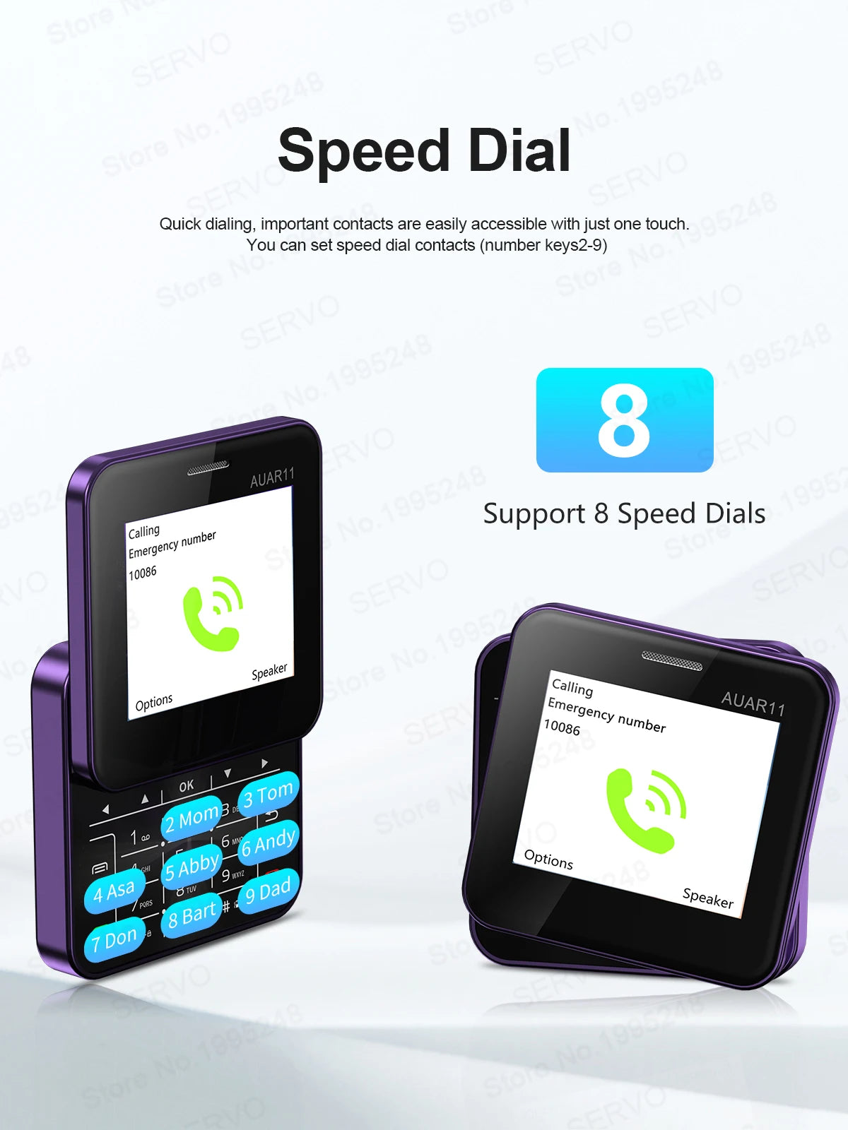 SERVO AUAR11 Rotating Mobile Phone 2 SIM Stadby Torch Speed Dial Magic Voice FM Radio 2G GSM 2.4" Slide Screen Small Cellphones