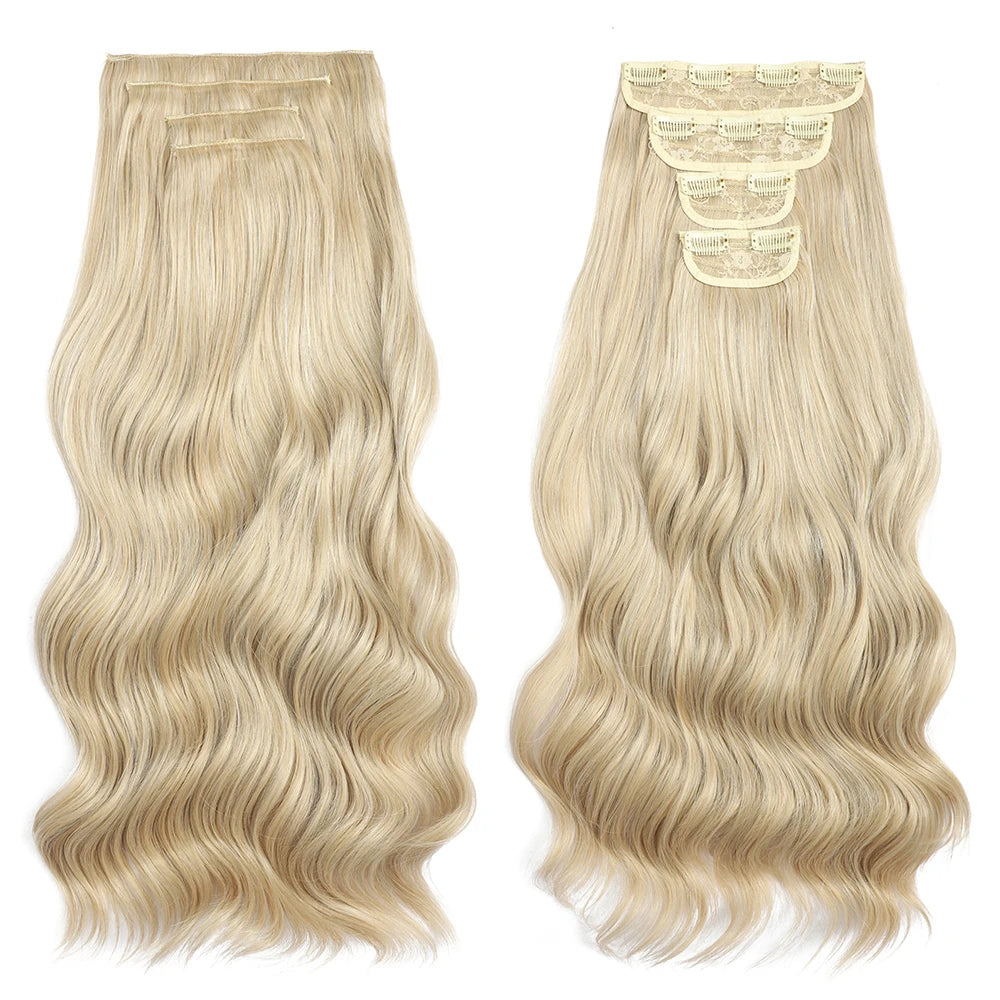 Clip In Hair Extensions 4PCS Full Head 22 Inch Long Curly Wavy Synthetic Hair Pieces Natural Wavy For Women Girls Hair