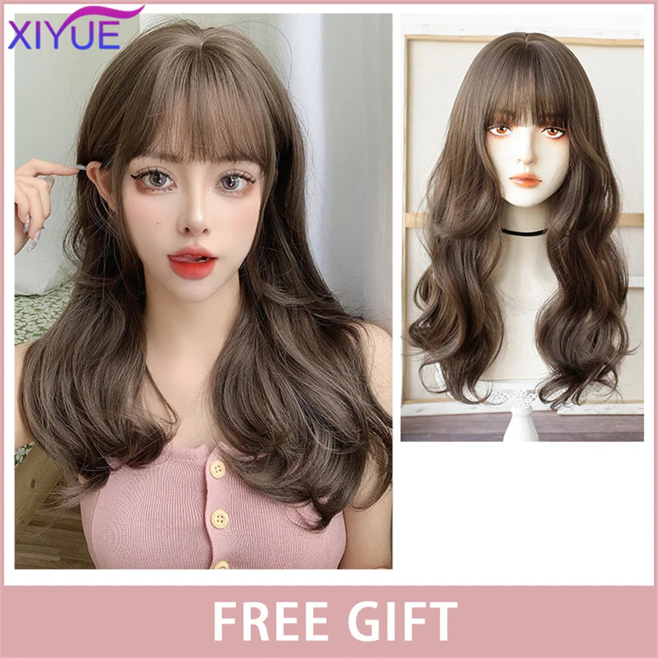XIYUE Long Straight Black Wig With Bang Synthetic Wigs for Women Heat Resistant Natural Hair for Daily Halloween Cosplay Party