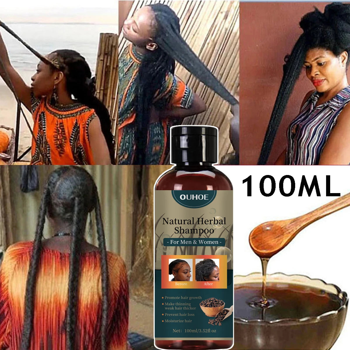 Hair Growth Shampoo Ancient African Hair Growth Formula Extract Powerful Effect Fast Hair Loss Treatment Hair Care 100ml