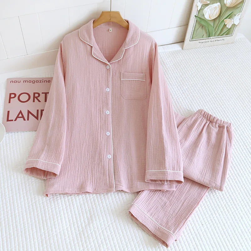 Women's Home Clothes Cotton Spring and Autumn Long Sleeved Long Pants Home Clothes Cardigan Simple Two-piece Pyjamas Set