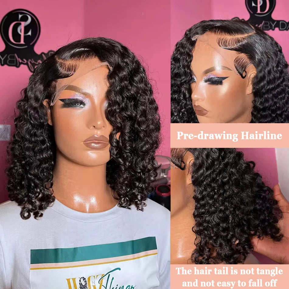 230 Density Short Bob Wig 13x4 HD Transparent Lace Human Hair Wigs Brazilian Lace Front Wig Deep Wave Human Hair Wig For Women