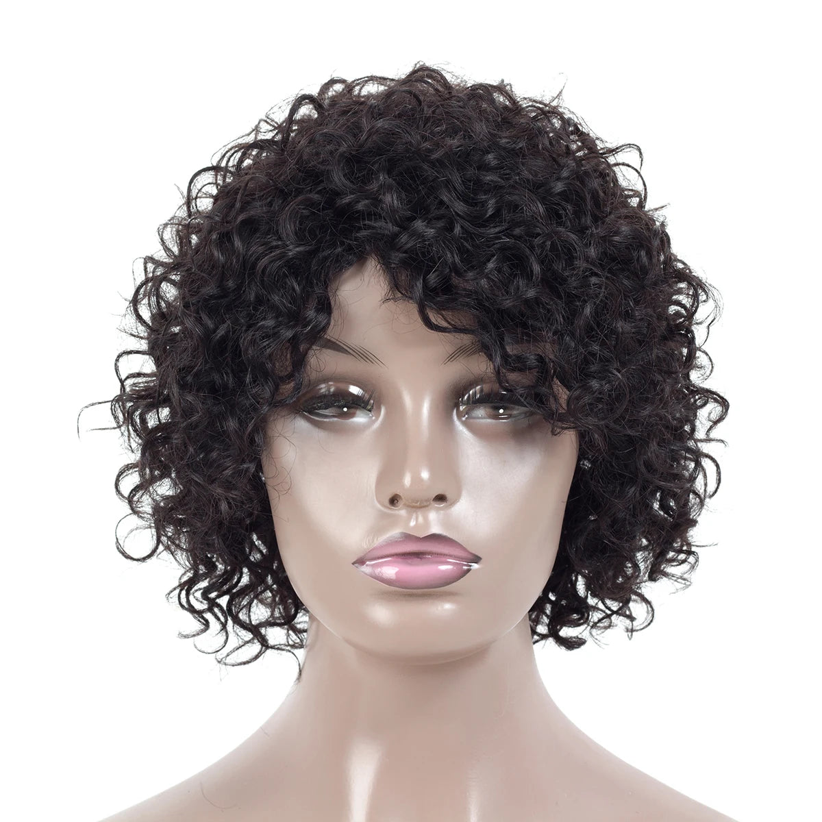 Curly Pixie Cut Wigs Natural Color Curly Human Hair Pixie Cut Wigs 180% Jerry Curly #4 Brown Machine Human Hair Wigs Hairugo