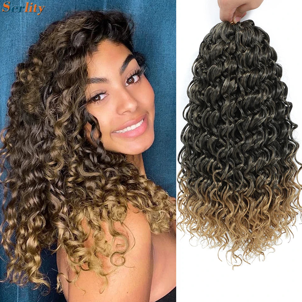 GoGo Curl Crochet Hair 14inch Curly Ocean Wave Synthetic Braiding Hair Jet Black Beach Curl Water Wave Deep Twist Crochet Braids