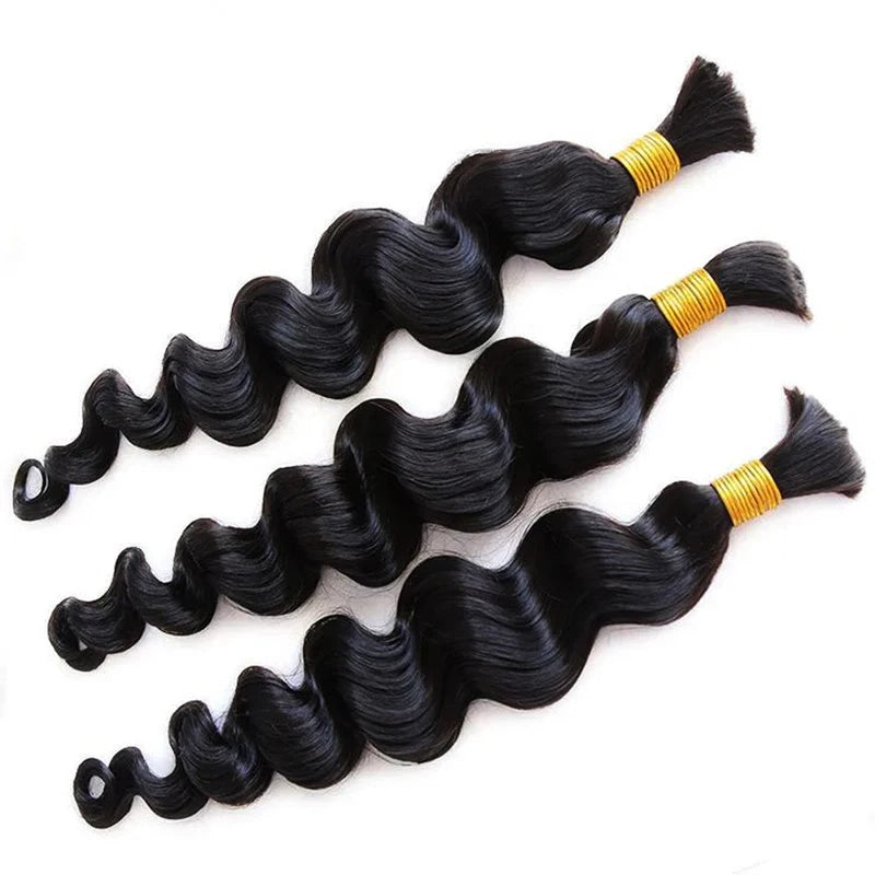 100g Human Hair Bulk for Braiding 16-26 inch Loose Deep Wave Natural Black Indian Remy Boho Braids Hair Bulk Extension Bobbi