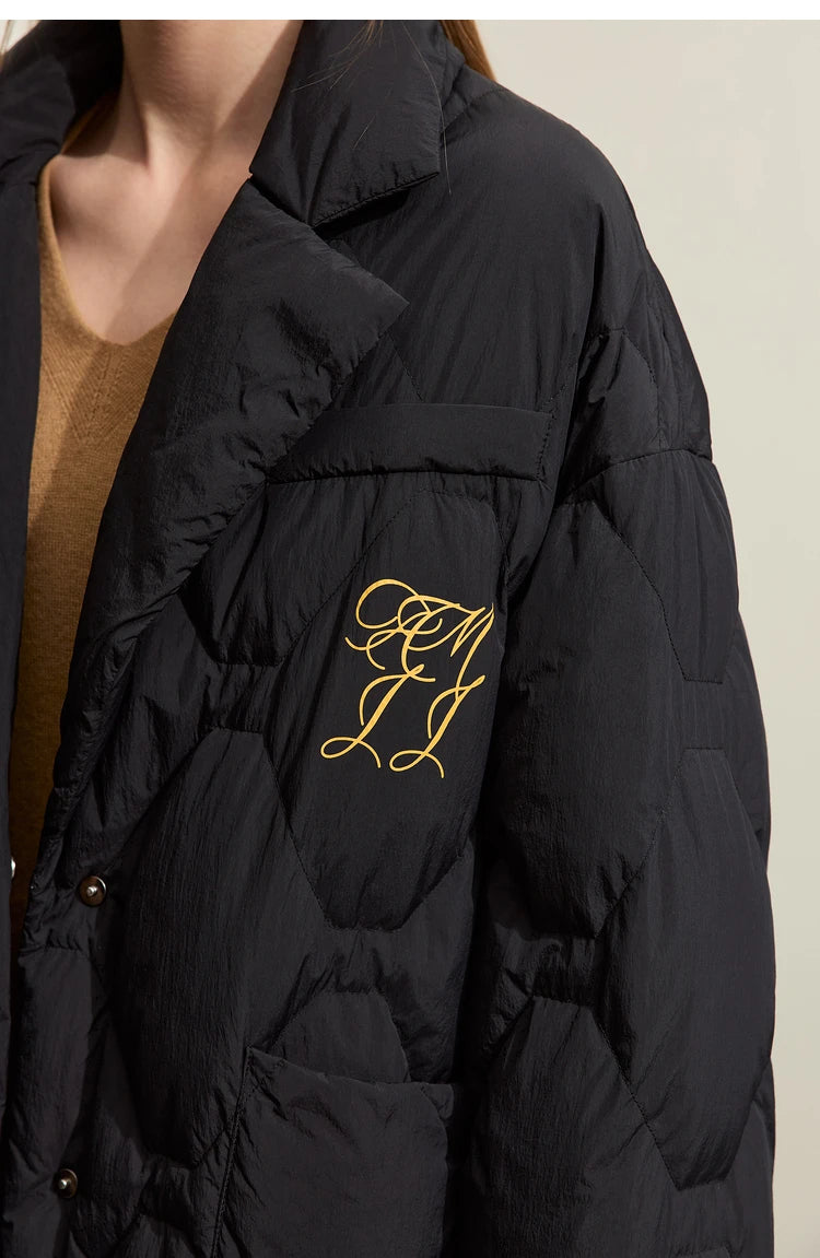 AMII Minimalism Down Jacket For Women 2025 New Blazer Collar Winter Lightweight Thermal Belt Diamond Solid Coat Female 12344061