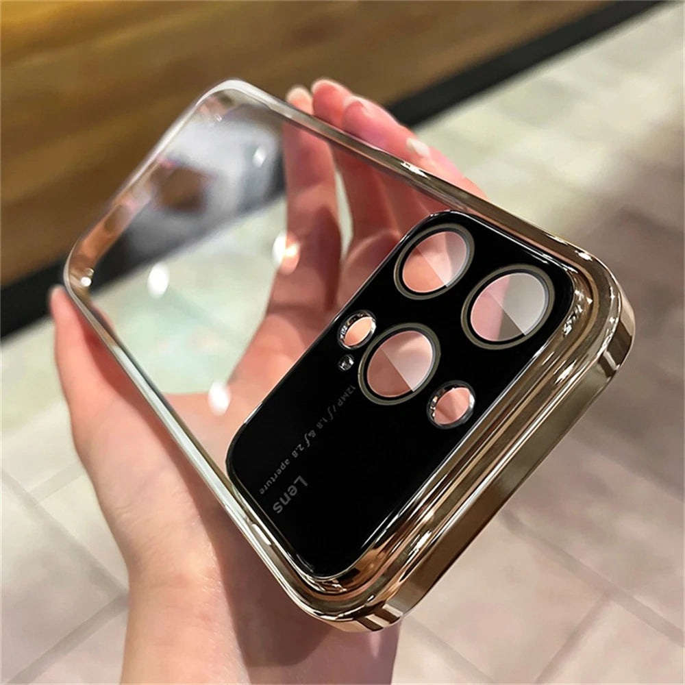 Original Big Window Electroplating Frame Phone Case For iPhone 15 14 13 12 11 Pro Max Plus lens Protector Colorful PC Hard Cover